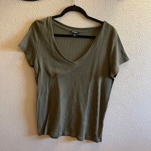 Express Sage Green Waffle V-Neck Tee